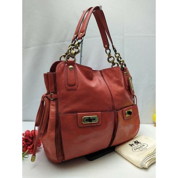 Coach Chelsea Flagship Curry Orange Leather Turnlock Pockets Shoulder Bag - $798 - Picture 3 of 14